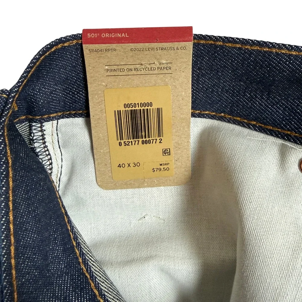 NWT Levi's 501 Original Shrink to Fit Rigid Denim Jeans Men's 40x30